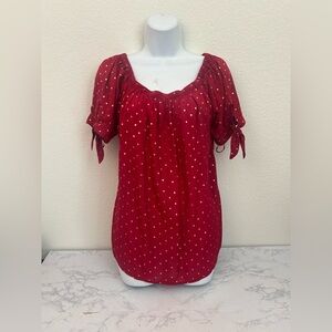 Y2K Peasant Blouse Sz S Red vintage peplum short sleeve casual prairie Top